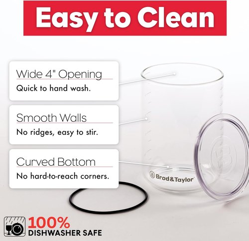 Brod & Taylor Sourdough Starter Jar - 32oz Durable Glass, Dishwasher Safe with Measurement Markings & Loose-Fitting Lid