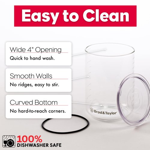 Brod & Taylor Sourdough Starter Jar (32oz) 100% Dishwasher Safe, Measurement Markings, Height Marker & Loose-Fitting Lid That Prevents Pressure Buildup (Durable Glass Jar, BPA-Free)
