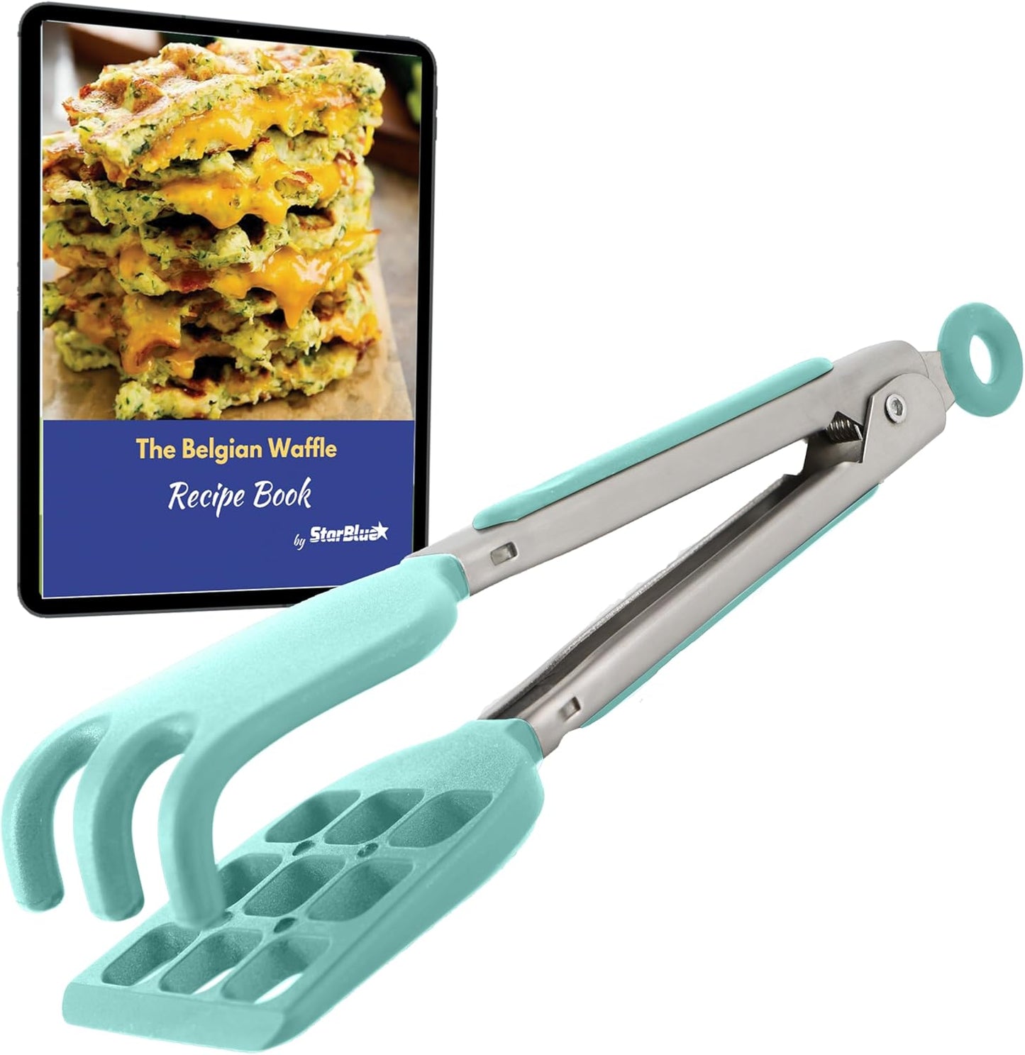 StarBlue Mini Waffle Tongs - 8-Inch Silicone & Nylon Serving Tongs with Non-Slip Handles | Dishwasher Safe