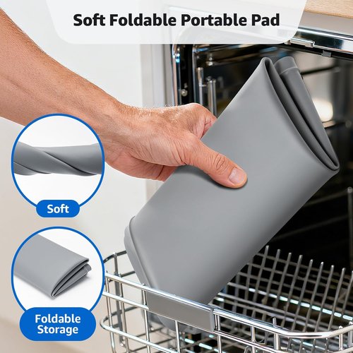 Drain Pan 27''x27'' by [Brand Name] - Leak-Proof Silicone Mat with Non-Slip Edges | Waterproof Washer Tray in Gray