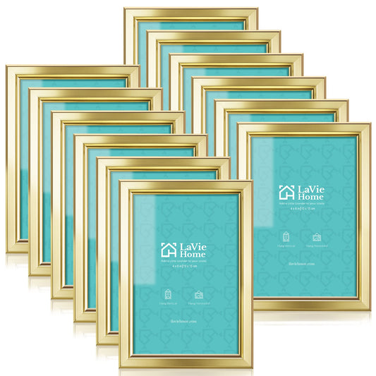 LaVie Home 4x6 Picture Frames (12 Pack, Gold) Simple Designed Photo Frame with High Definition Glass for Wall Mount & Table Top Display, Set of 12 Classic Collection
