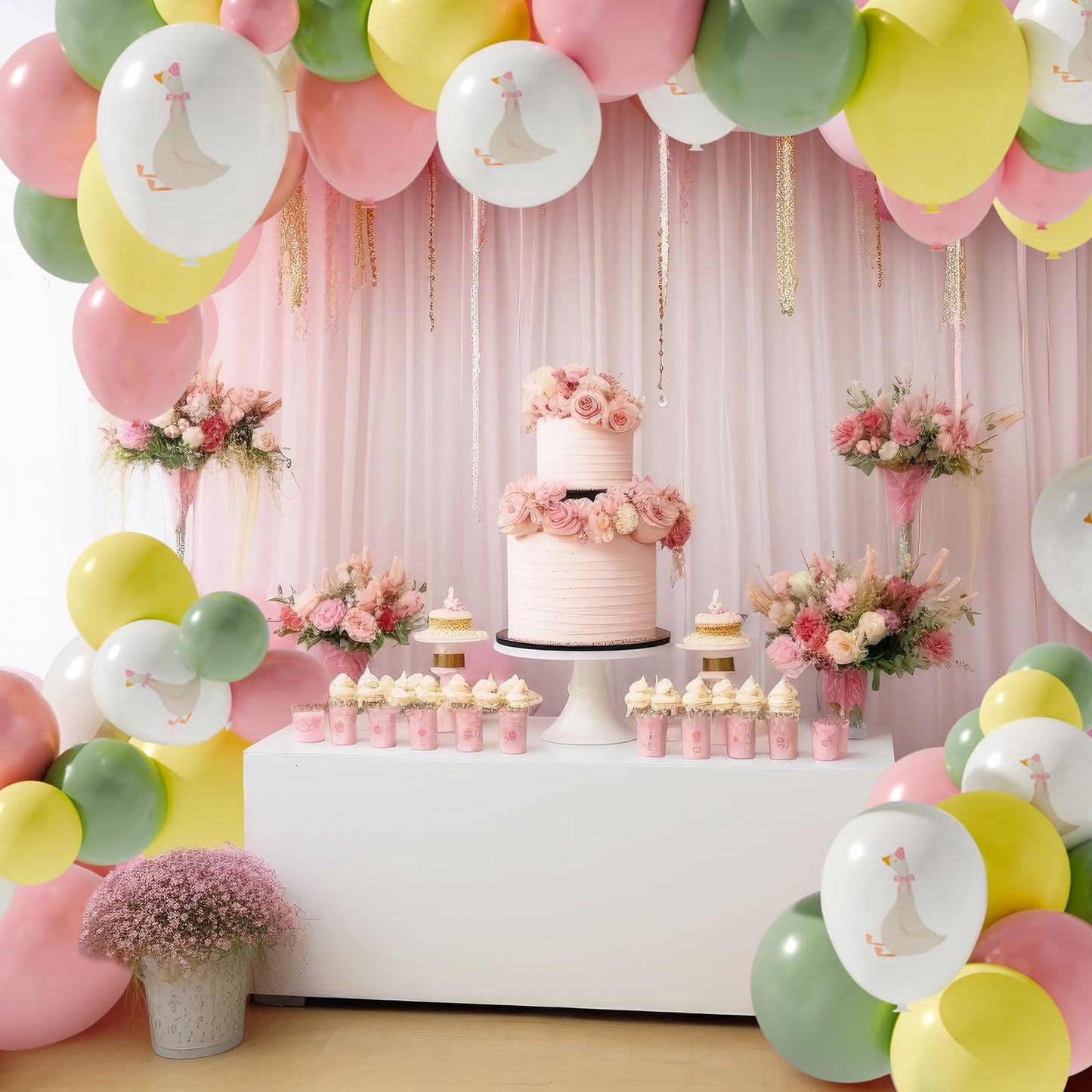 Motionchic 60 Pcs Bow Goose Balloons Set, 12 Inch Pastel Pink Latex Balloons One Silly Goose Birthday Party Decorations Baby Shower Decor(Pink)