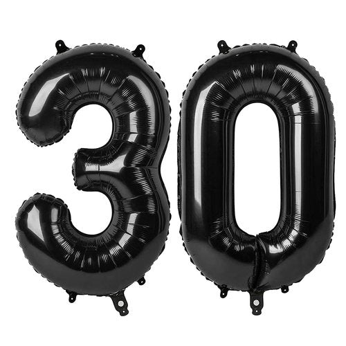 Black Number 30 Balloon 40 inch, 30 Number Balloons, 30th Black Birthday Decorations, 30 Year Old Women Men Party Supplies