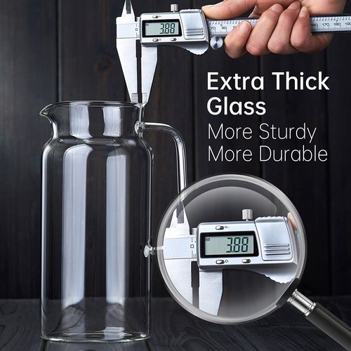 42OZ Glass Pitcher with Lid and Spout, Water Jug, 1250ml Carafe for Hot/Cold Water, Juice and Homemade Beverage, Large Iced Tea Pitcher for Coffee
