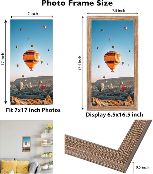 JCJMY 7x17 Picture Frame - Rustic Brown Wall Gallery Frame for Horizontal & Vertical Photos