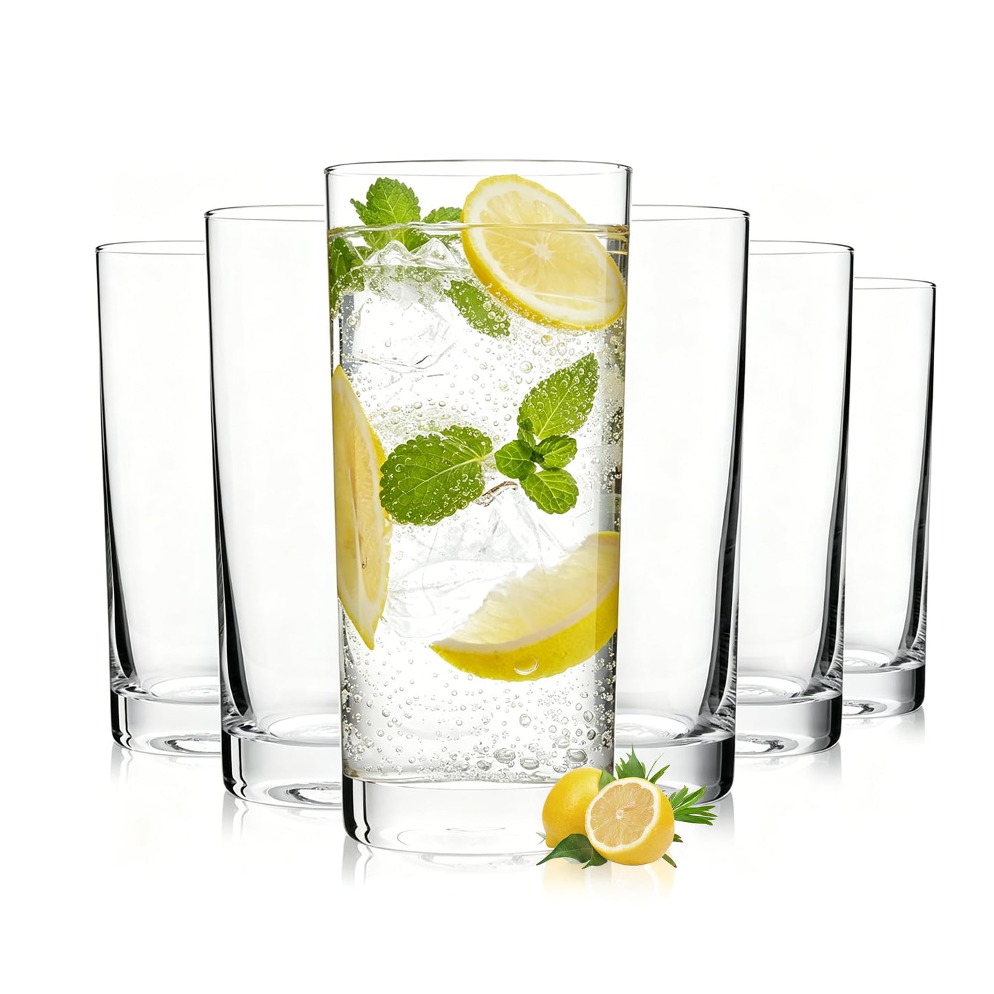 OUWO Highball Glasses Set of 6, 13oz Tall Drinking Glasses, Water Glass for Kitchen, Tom Collins Glasses, Mojito Glass Cups, Cocktail Glasses for Bar Glassware
