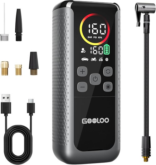 GOOLOO GT160 Dual Tire Inflator - Portable Air Compressor with Upgraded LED Screen & Auto Shut-off for Cars & Bikes