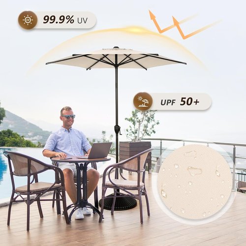 Abba Patio 7.5FT Lyon Outdoor Umbrella - UV Protection, Waterproof, Push Button Tilt, Beige