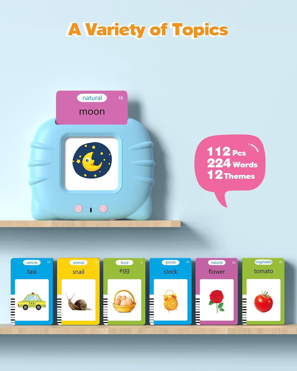 Airbition Talking Flash Cards - Montessori Language Learning Tool for Toddlers | 224 Words for Speech Development