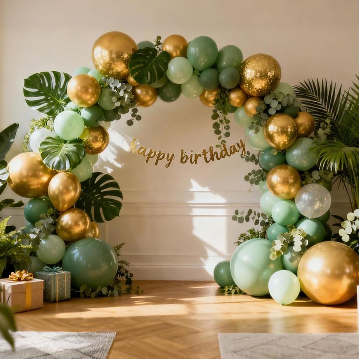 RUBFAC Metallic Gold Balloons - 154pcs Latex Balloon Garland Kit for Birthday, Graduation & Wedding Decor | 5-18 Inch Sizes