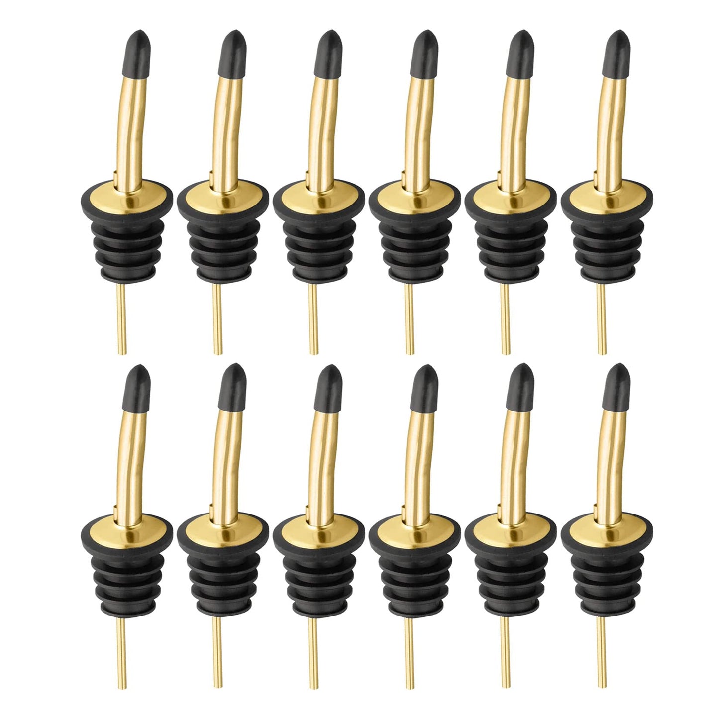 Pafusen 12 Pack Liquor Bottle Pourers, Liquor Pour Spout for Liquor Bottles, Stainless Steel Olive oil Dispenser Spout, Alcohol Pourer Spouts Dust Caps Covers, Gold