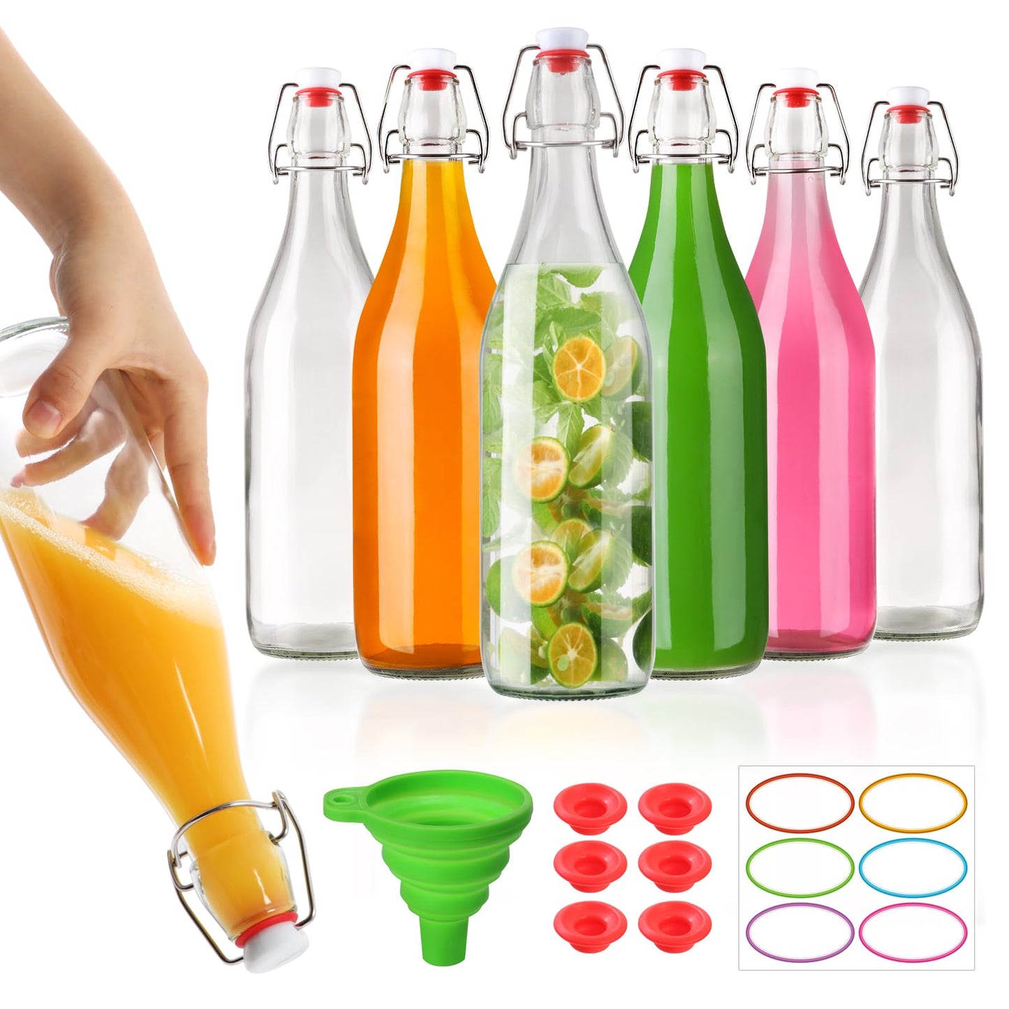 Alotpower Flip Top Glass Bottle 32oz 6Pack, Swing Top Glass Bottles with Airtight Flip Lids for Vanilla Extract Bottles/Home Brewing/Beverages/Oil (32 fl. oz, Set of 6)