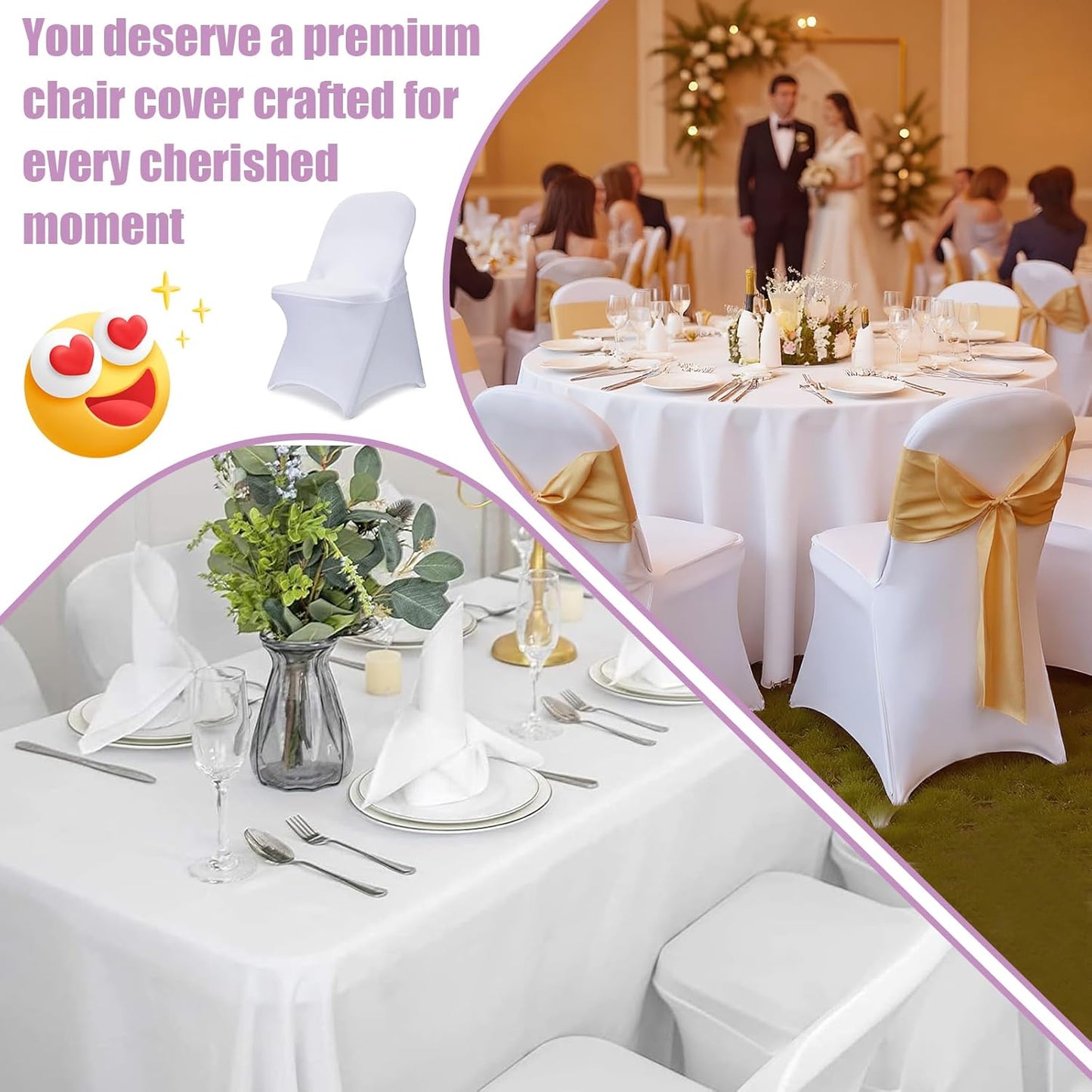Skiennix Stretch Spandex Folding Chair Covers - 30 PCS Machine Washable White | Durable & Rip-Resistant for Events