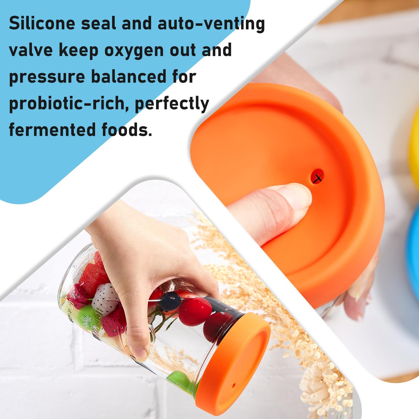 Teenyyou 6 Pcs Silicone Fermenting Lids for Wide Mouth Mason Jar, Airlock Waterless Fermenter Caps, 86 mm Silicone Cover with Vent for Kimchi, Fermented Probiotic Food, Jars Not Included(Classic)
