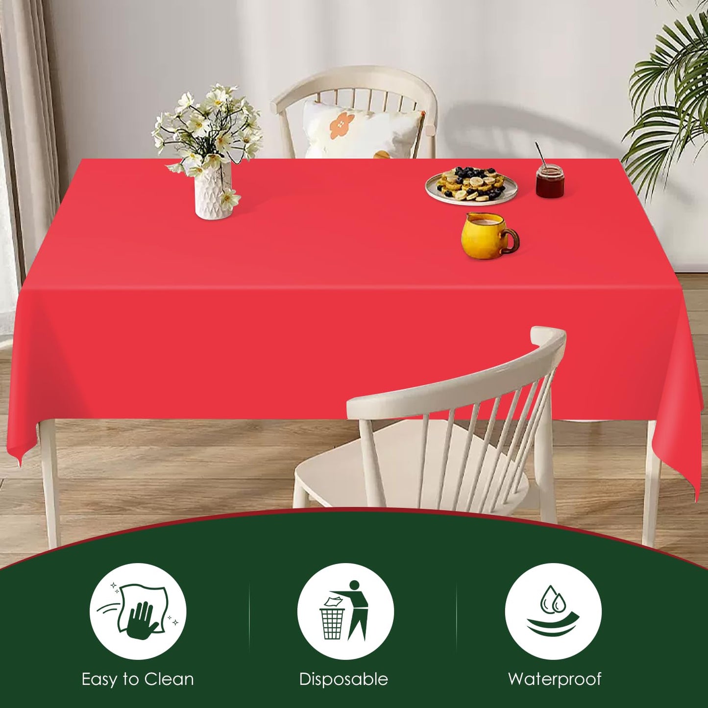Xnluothsk Red 5 Pack 54 x 108 Inch Plastic Tablecloth Disposable Tablecloth for Rectangle Table, Party Plastic Table Cloth