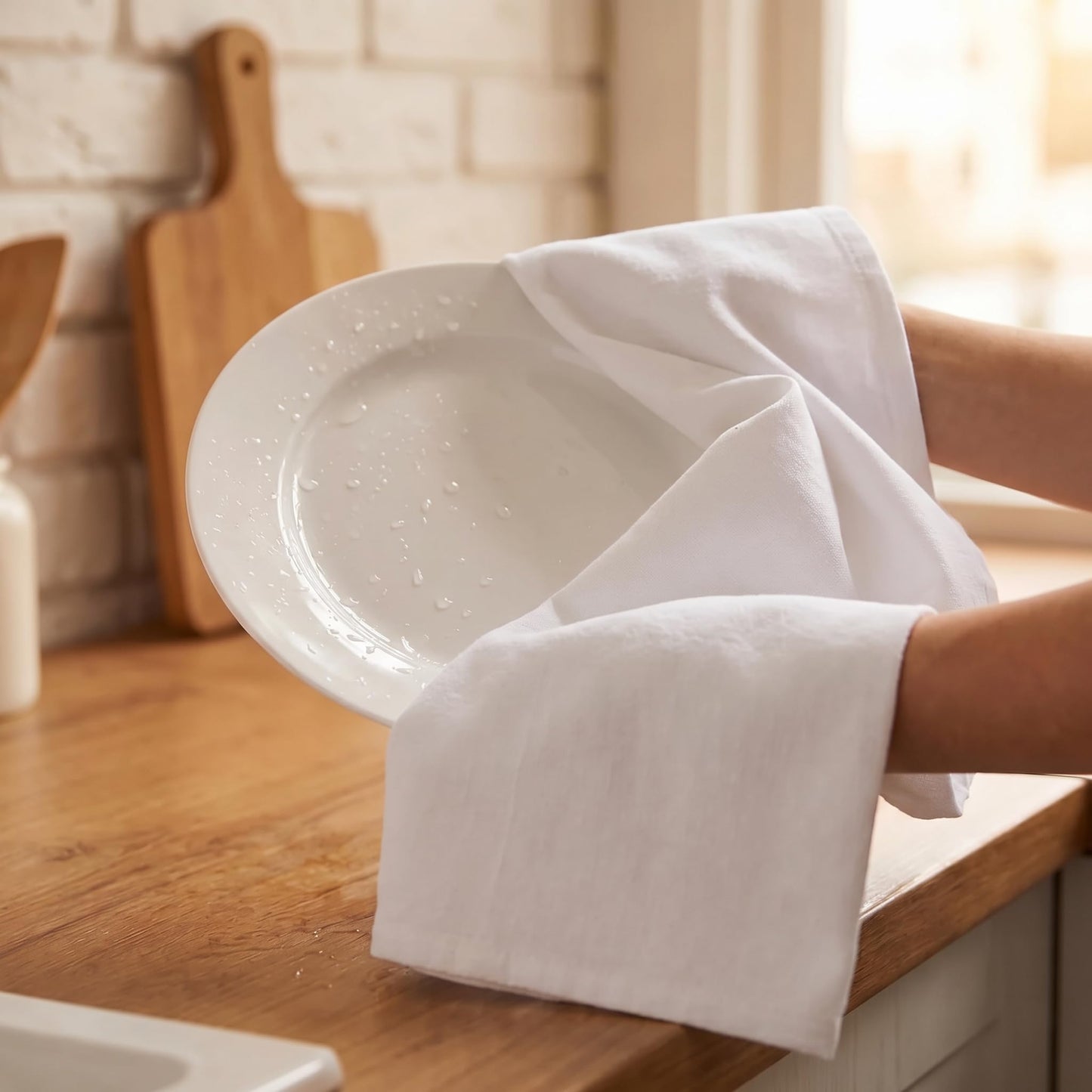 Urban Villa Kitchen Towels 100% Cotton Dish Towels for Kitchen(Set of 6) 20”x30” Dish Cloths Highly Absorbent Kitchen Linen Set with Hanging Loop Perfect for Drying Dishes Cleaning Hand Towels – White