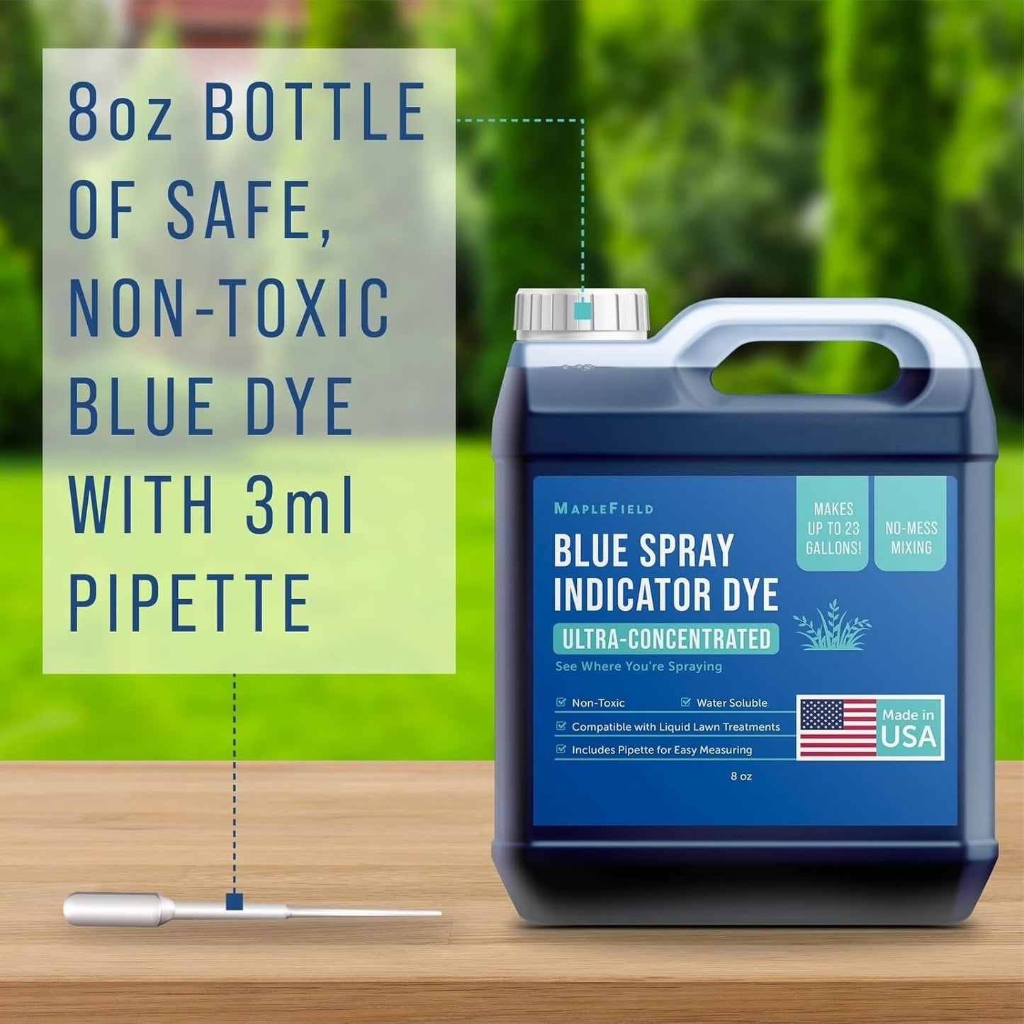 Maplefield Blue Spray Indicator Dye - 8 oz Bottle with Pipette | Lawn Dye for Sprayers