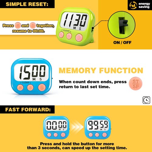 Classroom Timers for Teachers Kids Large Magnetic Digital Timer Teacher Supplies 2 Pack-Blue Green