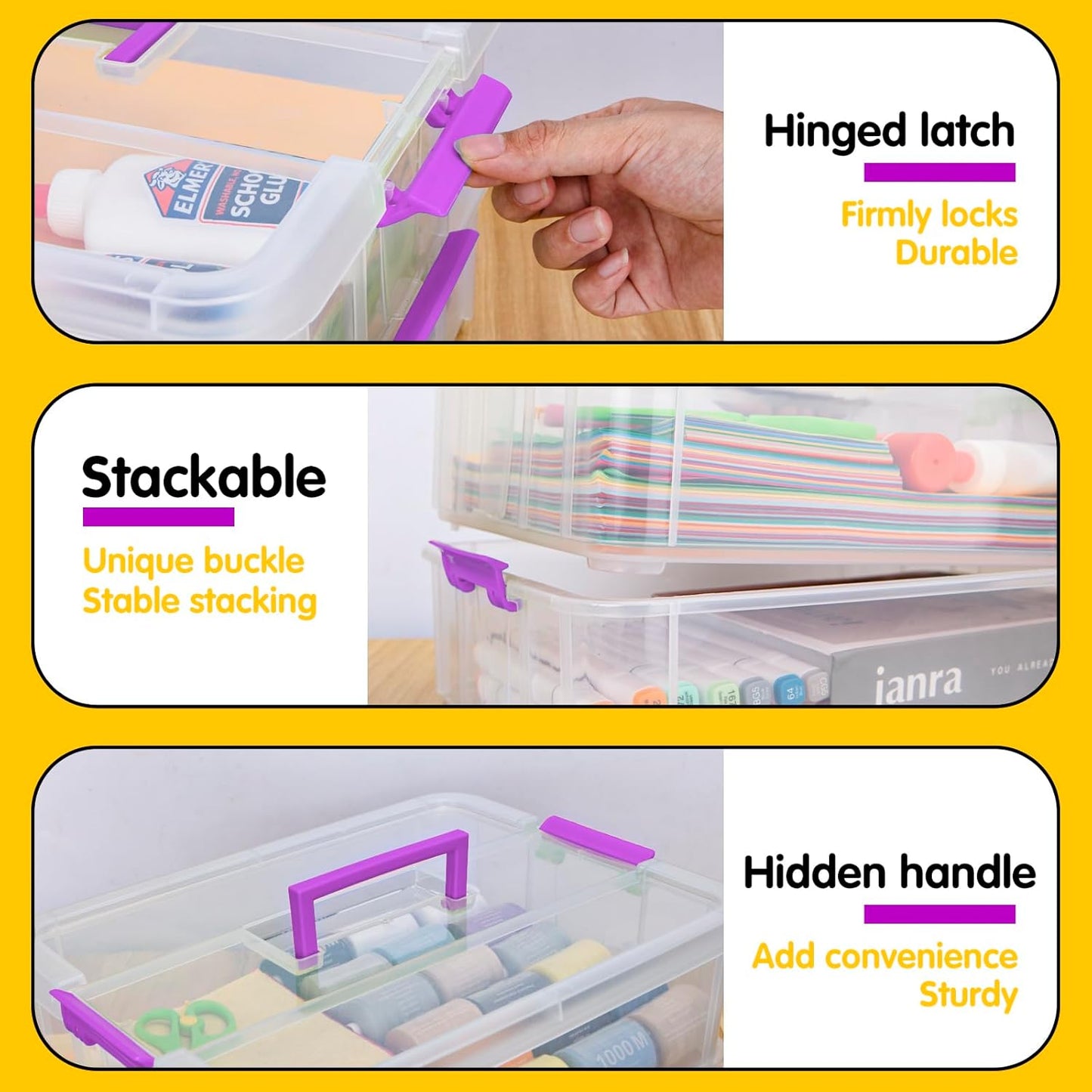TERGOO Clear Plastic Storage Containers - 2 Layer Stackable Craft Organizer Box | Portable for Art, Sewing & Makeup (Purple)