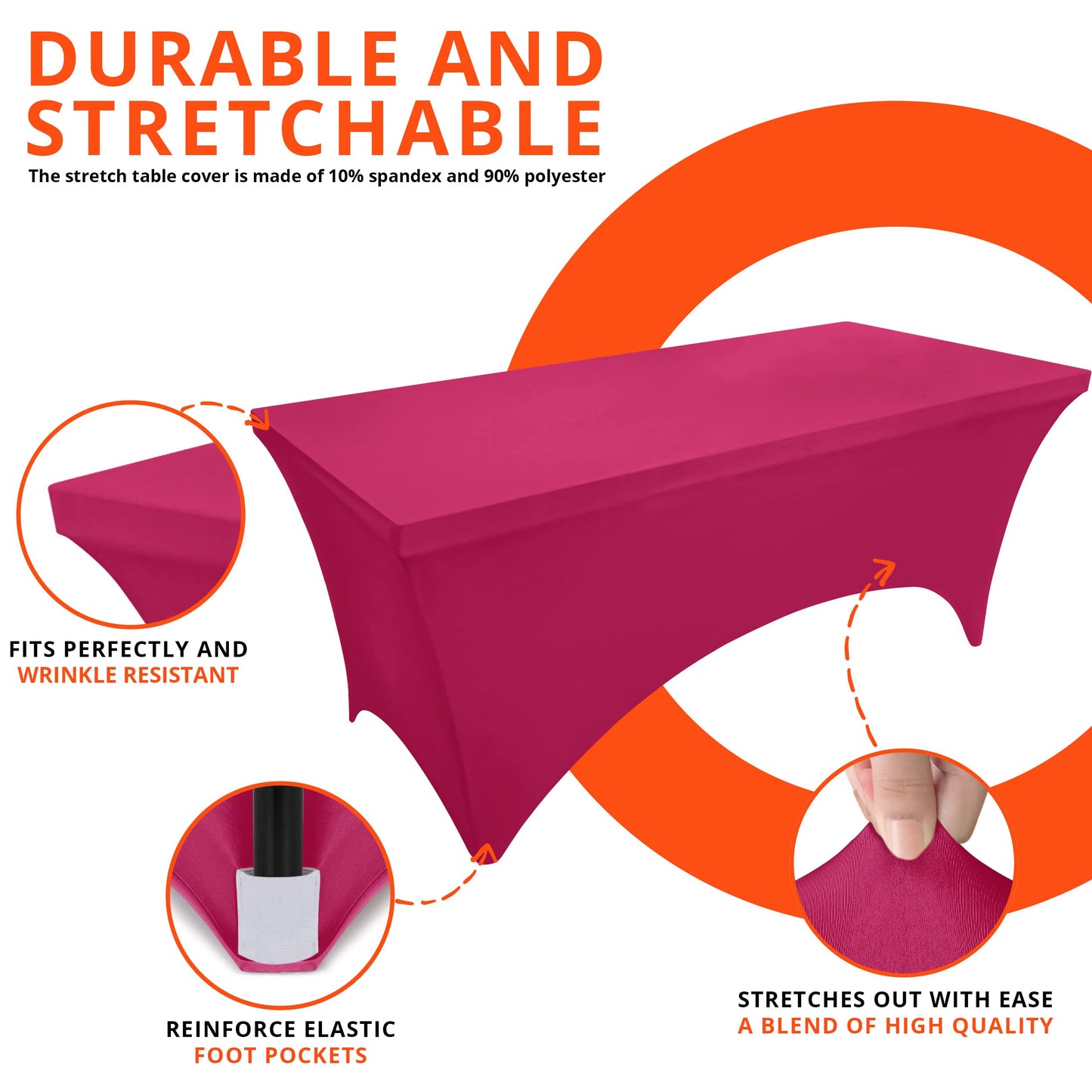Utopia Kitchen Spandex Tablecloth 2 Pack [6FT, Fuchsia] Tight, Fitted, Washable and Wrinkle Resistant Stretch Table Cloth Rectangle Cover for Trade Show, Weddings & Parties [72Lx30Wx30H Inch]