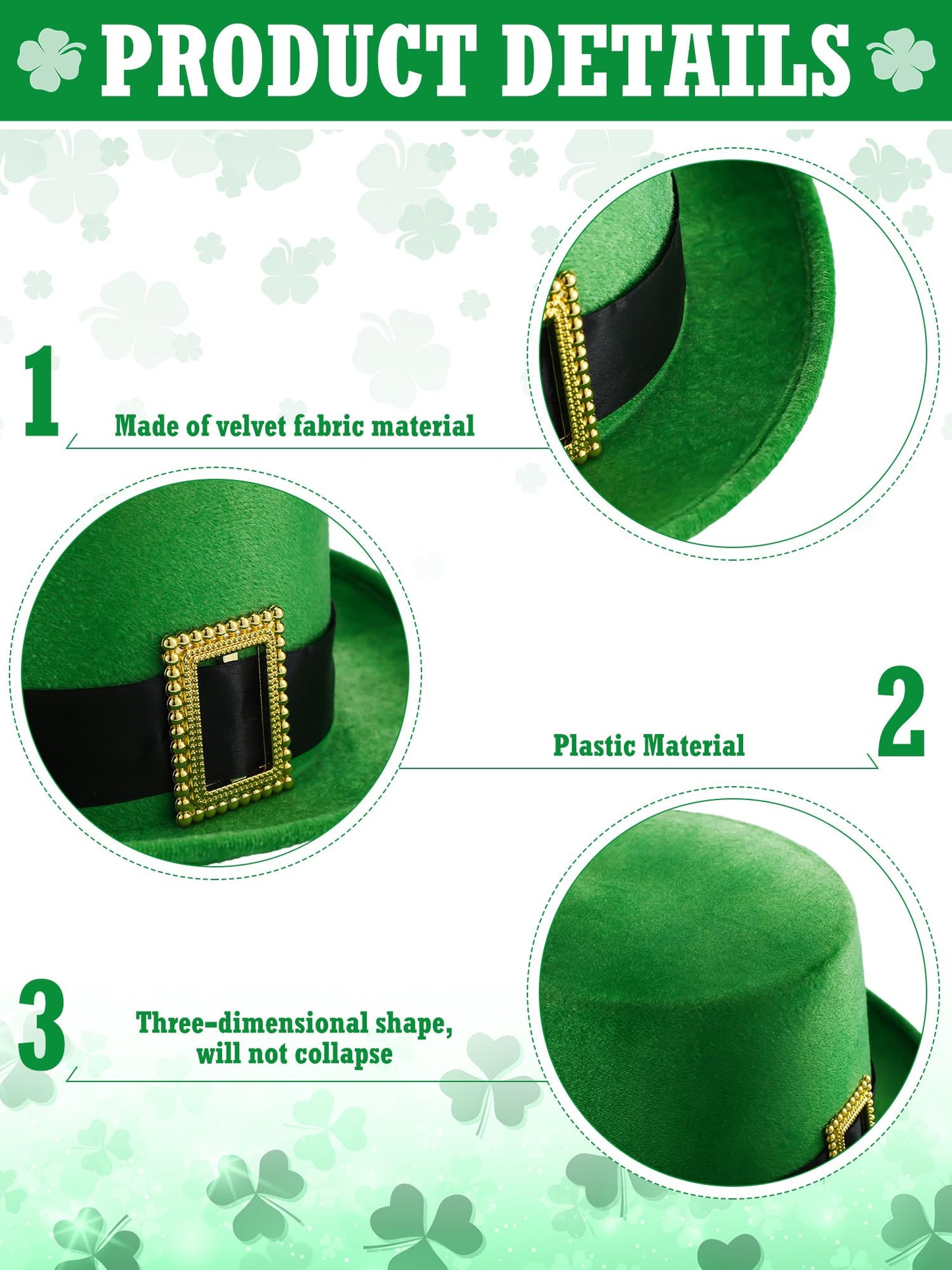 Cozypower St. Patrick's Day Top Hat Leprechaun Green Irish Velvet Top Hat for Adult St. Patrick Leprechaun Costume Favor(12 Pcs)