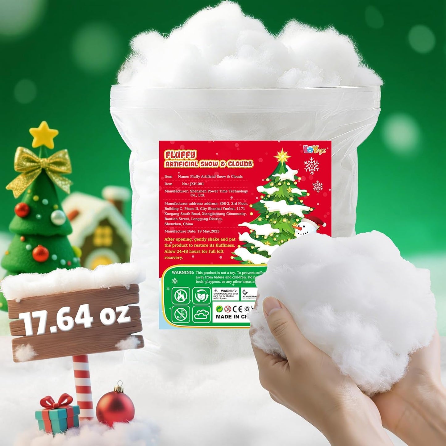 Skiennix Fluffy Fake Snow | 17.64oz Cotton Artificial Snow for Christmas Decor & Indoor Parties