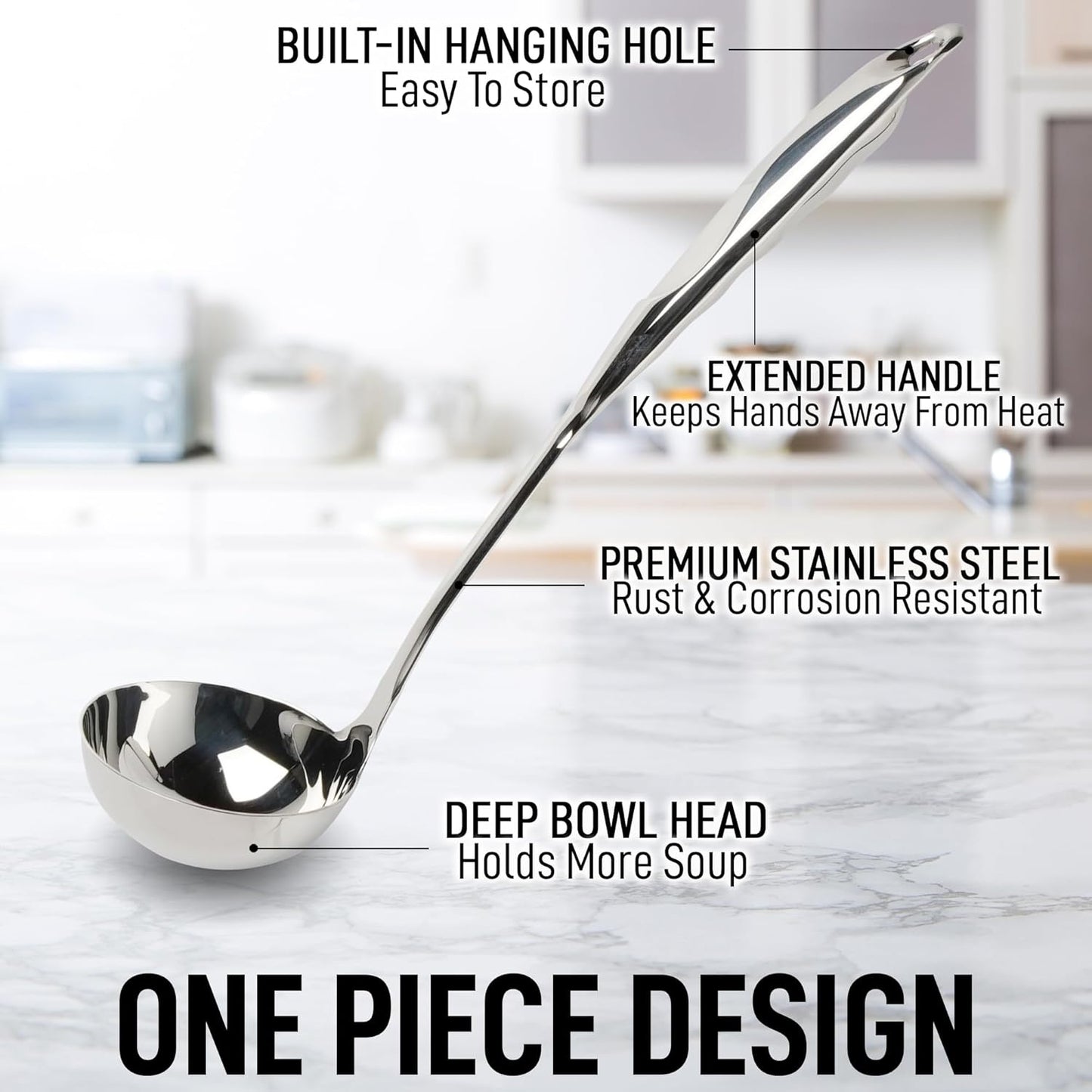 Zulay Kitchen Stainless Steel Soup Ladle - 13” Heat-Resistant & Rust-Proof Kitchen Utensil | Ergonomic Handle for Soups, Stews & Sauces