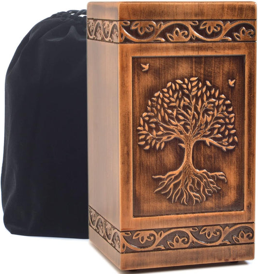 Handmade Wooden Engraved Urn for Human Ashes Adult Male Female Satin Bag Cremation urns Box (Butterfly(250lbs))