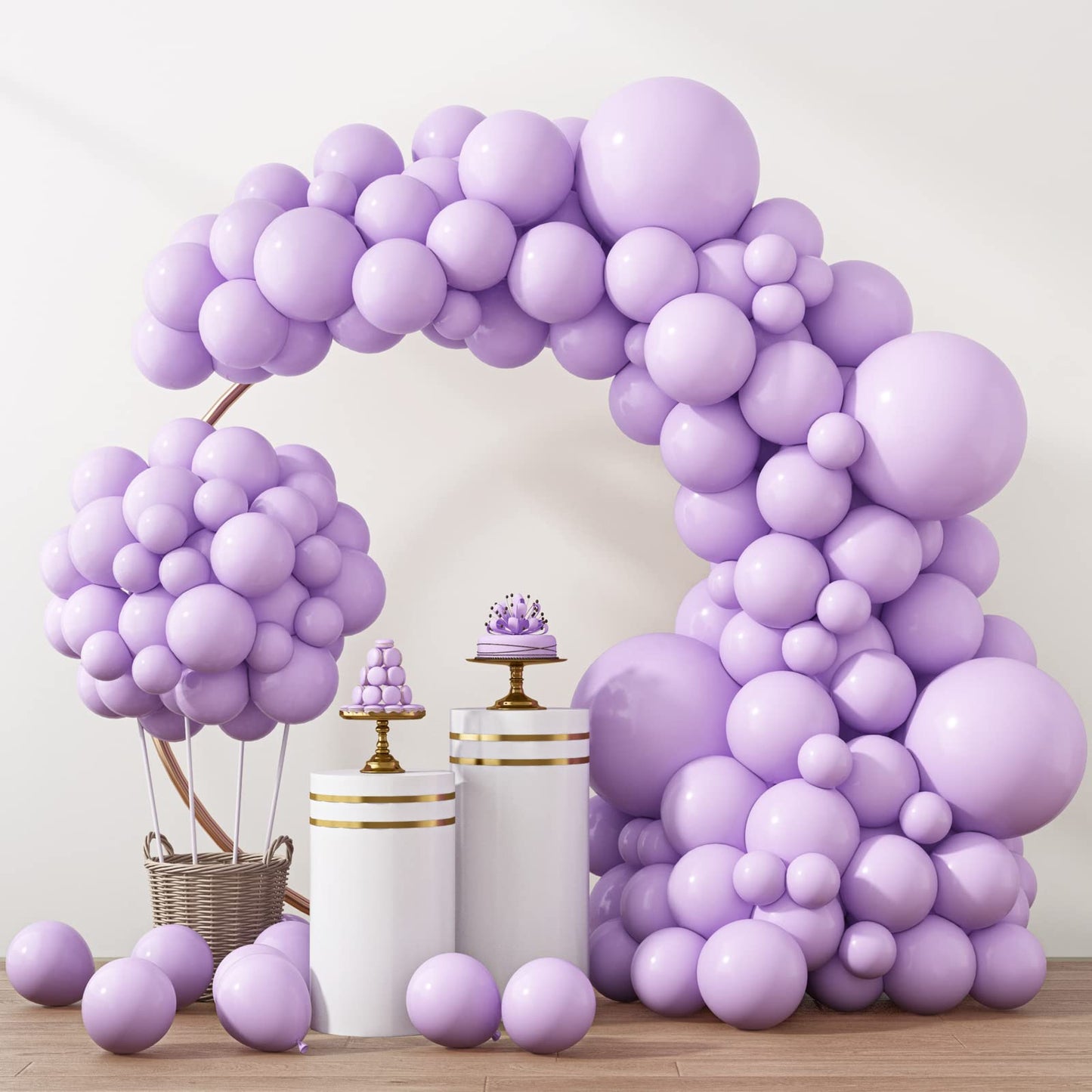 RUBFAC 129pcs Pastel Purple Balloon Arch Kit Different Sizes 18 12 10 5 Inches, Light Lavender Lilac Balloons Garland for Mother's Day Birthday Baby Shower Gender Reveal Wedding Party Decoration