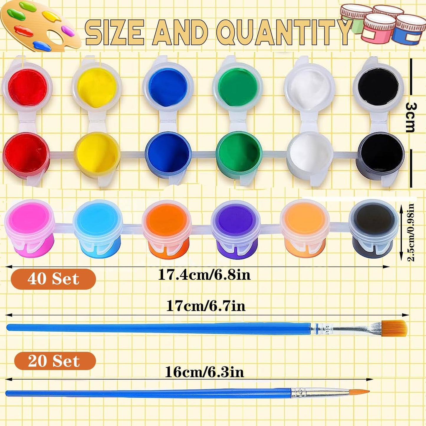 Skiennix Mini Acrylic Paint Set - 145 Pcs Washable Paints with 12 Colors & 5 Trays for Kids & Adults Crafting