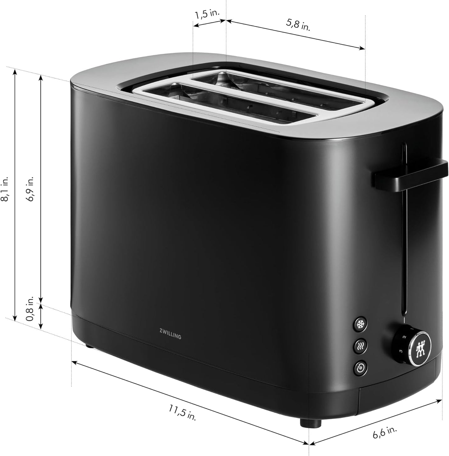 ZWILLING Enfinigy 2-Slice Toaster - Extra Wide 1.5" Slots for Bagels & Toast | Sleek Black Finish