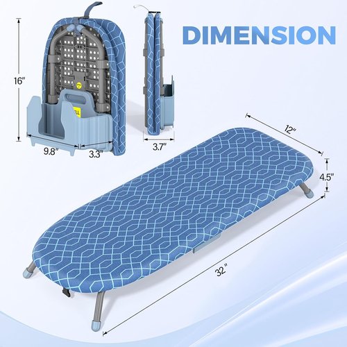 APEXCHASER Small Ironing Board - Portable Tabletop Design with Iron Holder & 2 Heat-Resistant Covers