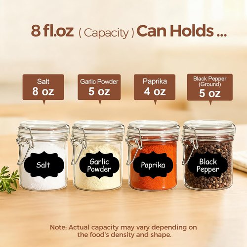 ComSaf 8oz Glass Jars with Airtight Lids (Set of 6), Cylindrical Jelly & Spice Jars for Pantry Organization, 240ml Small Canisters with Wire Clamp for Sourdough Discard, Jam, Honey & More