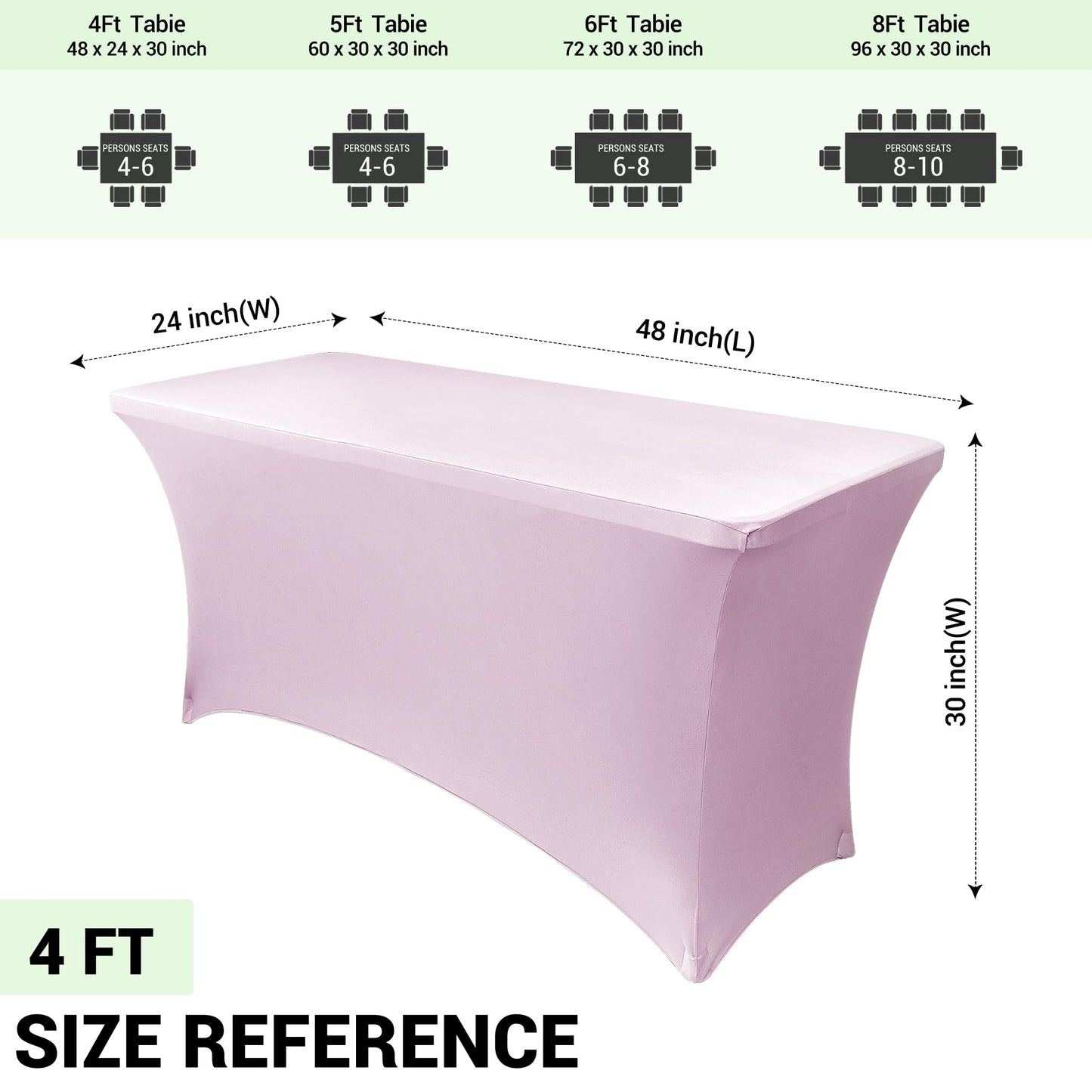 Obstal Spandex Table Cover 6ft Fitted Tablecloth Rectangular - Stretch Rectangle Folding Table Cloth for Birthday Party Wedding Banquet, Light Pink, 72L x 30W Inch