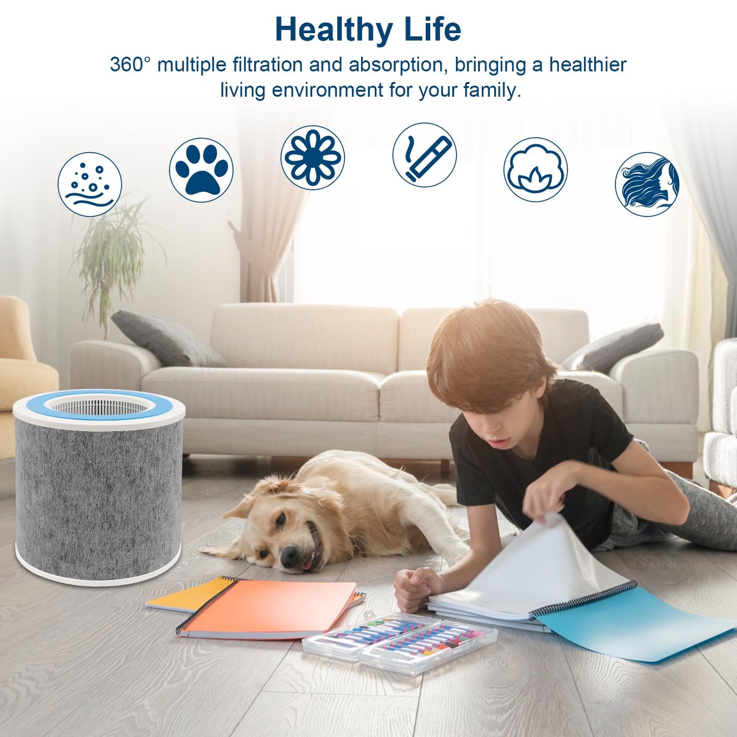 NXBHG HP102PET Clean Sense Replacement Filter Compatible with Shark Air Purifier HP100, HP102 and 3-in-1 Models HC450, HC451, HC452, HC455, Compares to Part # HE1FKBAS and HE1FKPET.