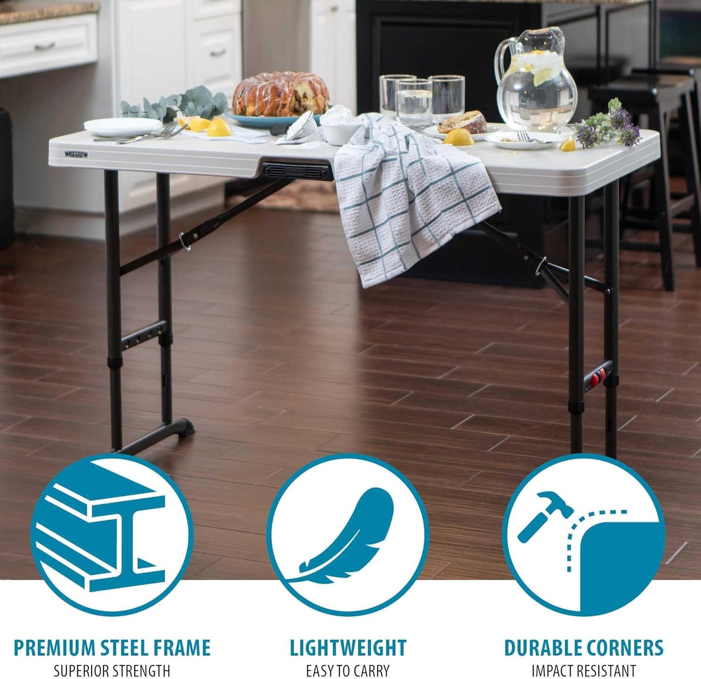 LIFETIME 80387 Adjustable Folding Table - 4-Foot Commercial Design in Almond Color