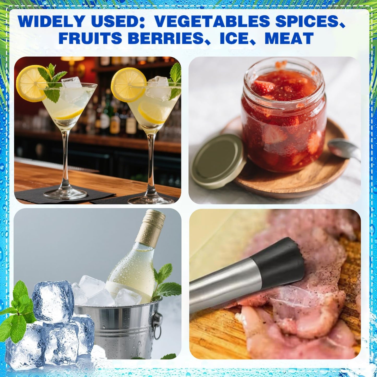 Muddler for Cocktails,10" Bar Spoon & Ice Tongs with Serrated Tip, 3PcsStainless Steel Bar Tools Set for Mojitos, Lemonade, Fruit Drinks, Home PartyBar Accessories