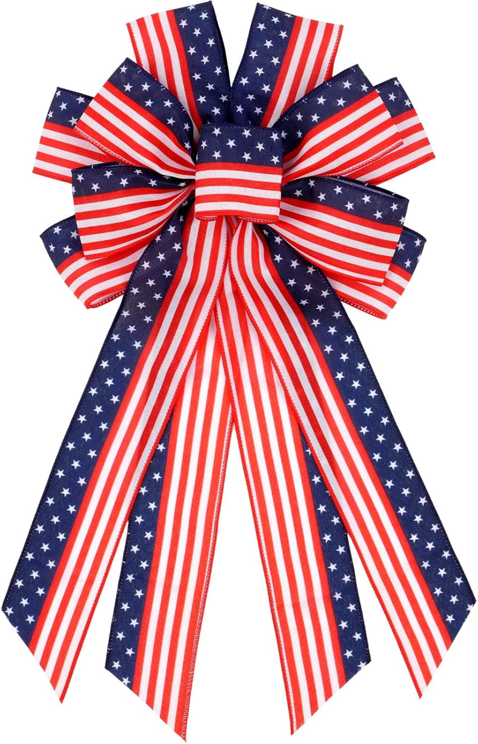 Patriotic Classic | 20.87" Large Red, White & Blue Wired Edge Bow - Pre-Made Flag Wreath Decor for Memorial Day & Independence Day
