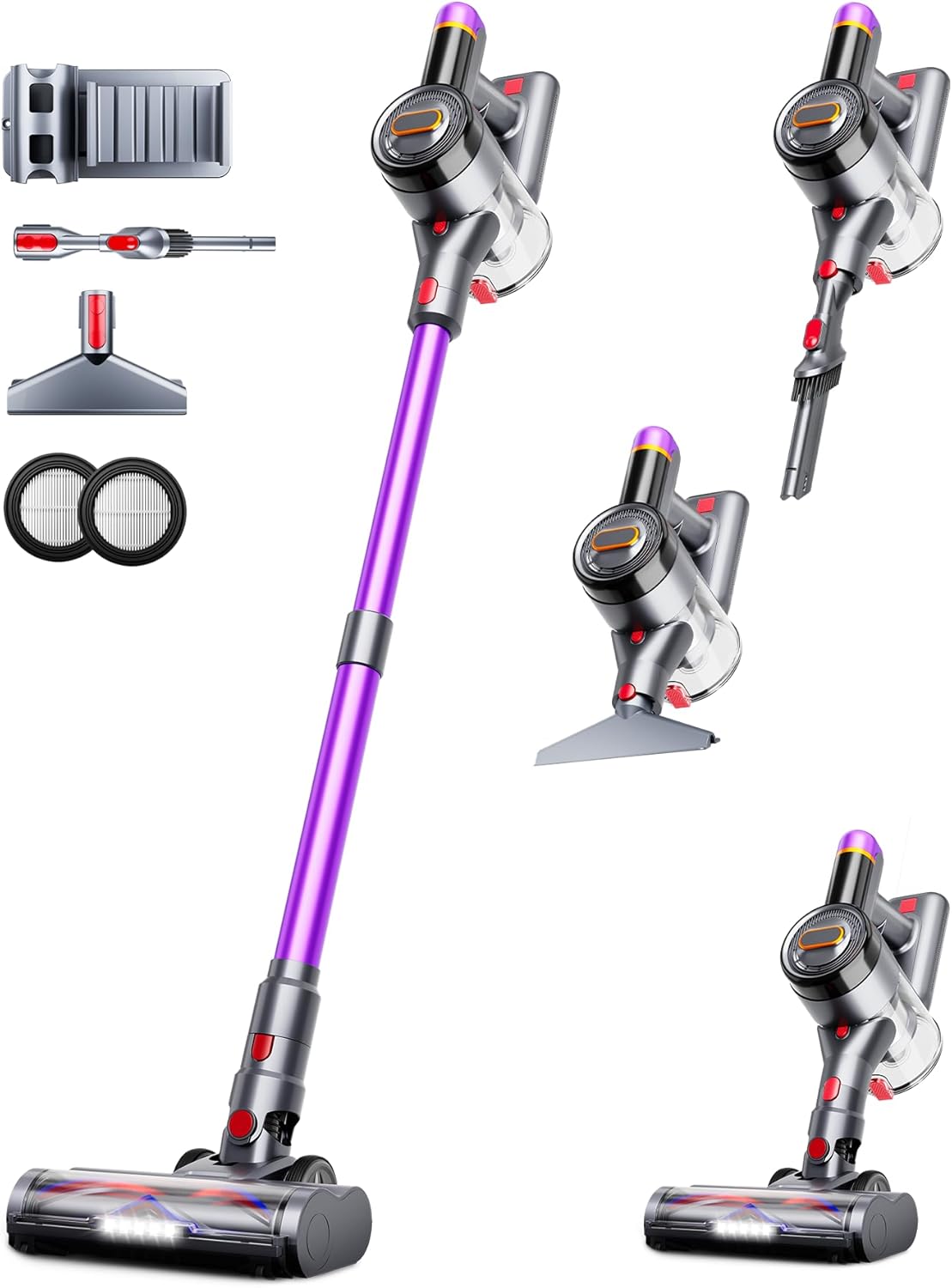 Skiennix Cordless Vacuum Cleaner - 550W Powerful Suction, 60-Minute Runtime, LED Display, 8-in-1 Design for Home & Pet Hair