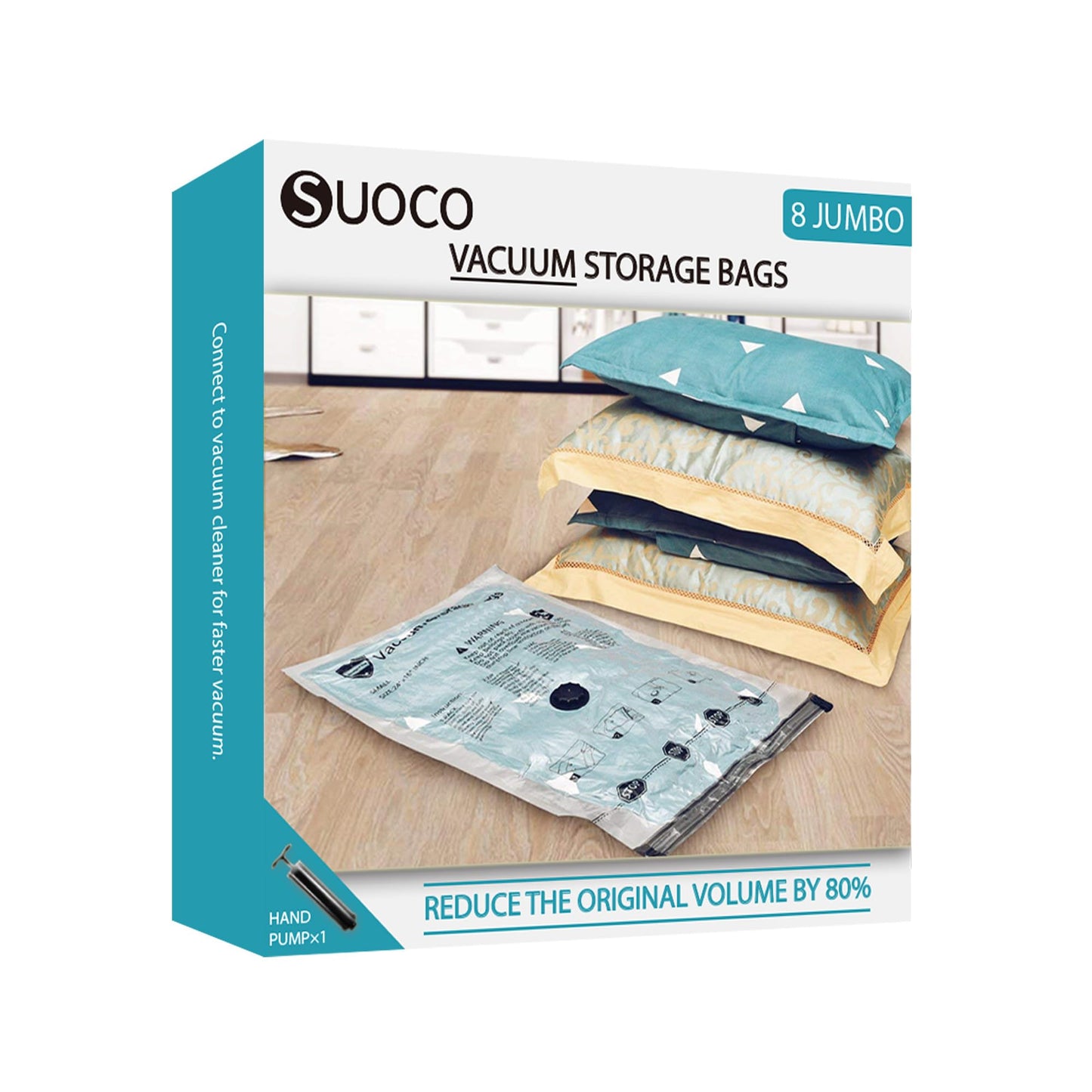 Vacuum Storage Bags, Compression Packing Space Saver Seal Bags for Clothing Bedding Comforters Blankets Pillows, 8 Jumbo