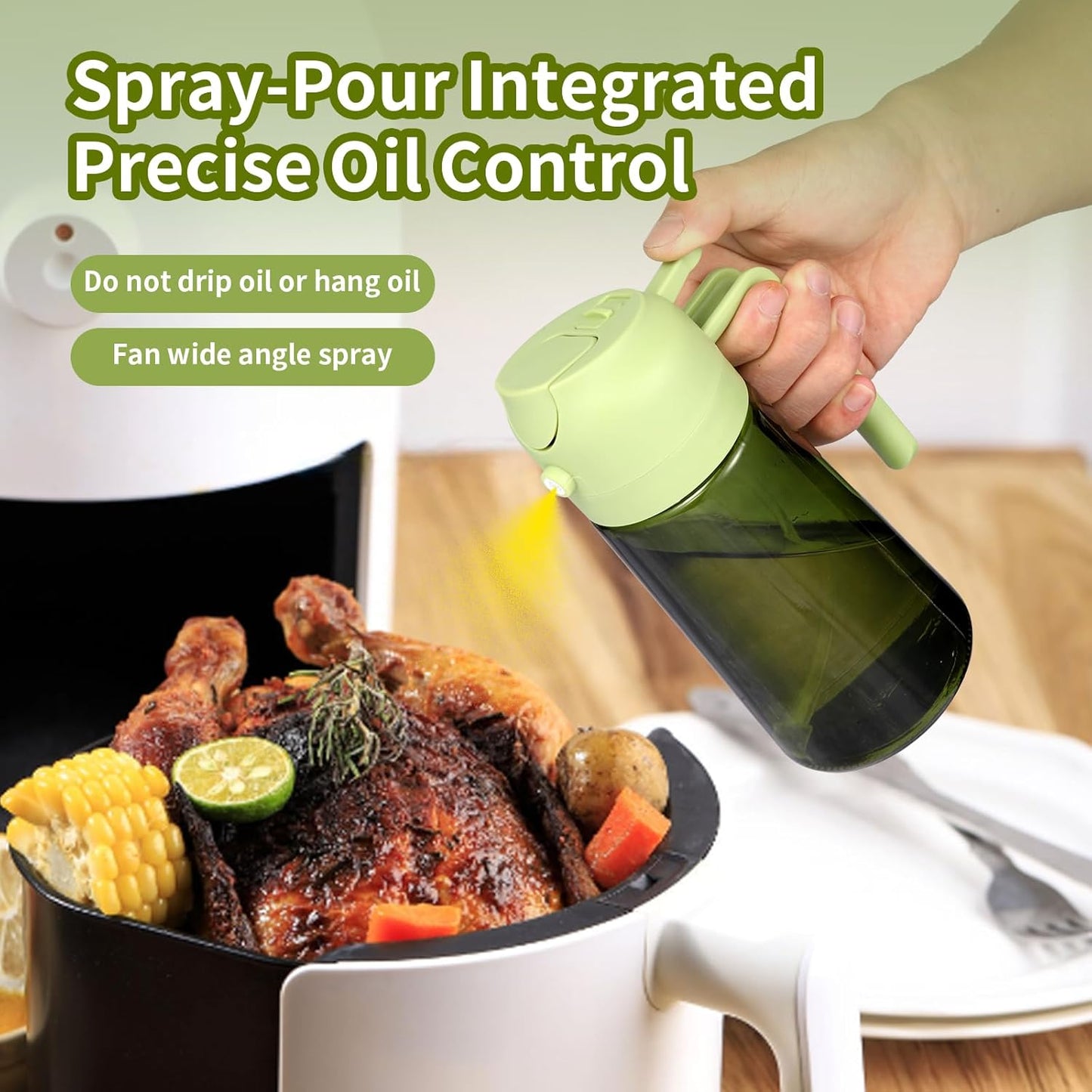 Skiennix 16oz Glass Olive Oil Sprayer - 2-in-1 No-Leak Spray & Pour Dispenser for Cooking & BBQ