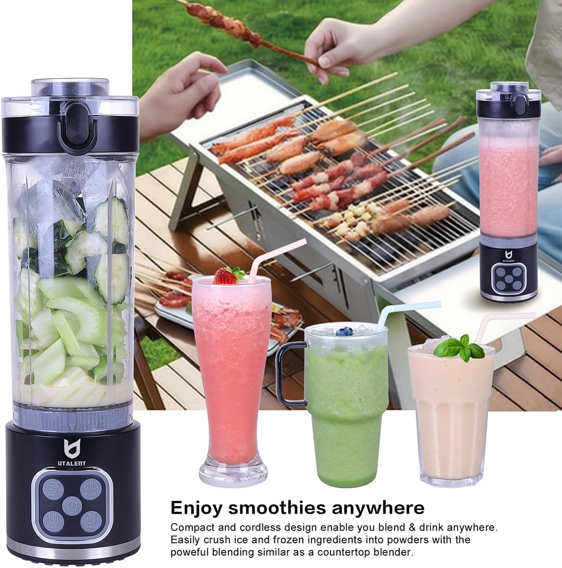 UTALENT Cordless Portable Blender - 700W Personal Blender for Smoothies & Ice Crush | 25 oz, USB-C Rechargeable, Black