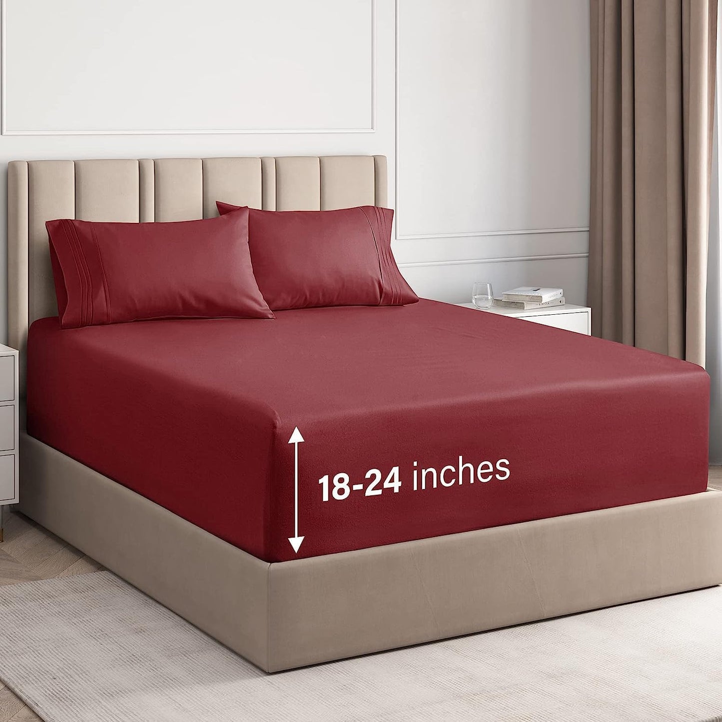 Skiennix Extra Deep Twin XL Sheet Set | 4-Piece Breathable Cooling Bedding - Soft, Wrinkle-Free - Burgundy