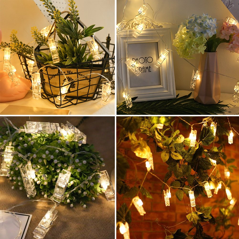 Twinkle Star 10ft 20 Photo Clip String Lights, Fairy Lights Battery Operated with Clips for Hanging Pictures Cards, Bedroom Wall Decor Party Wedding Home Halloween Christmas Decorations, Warm White