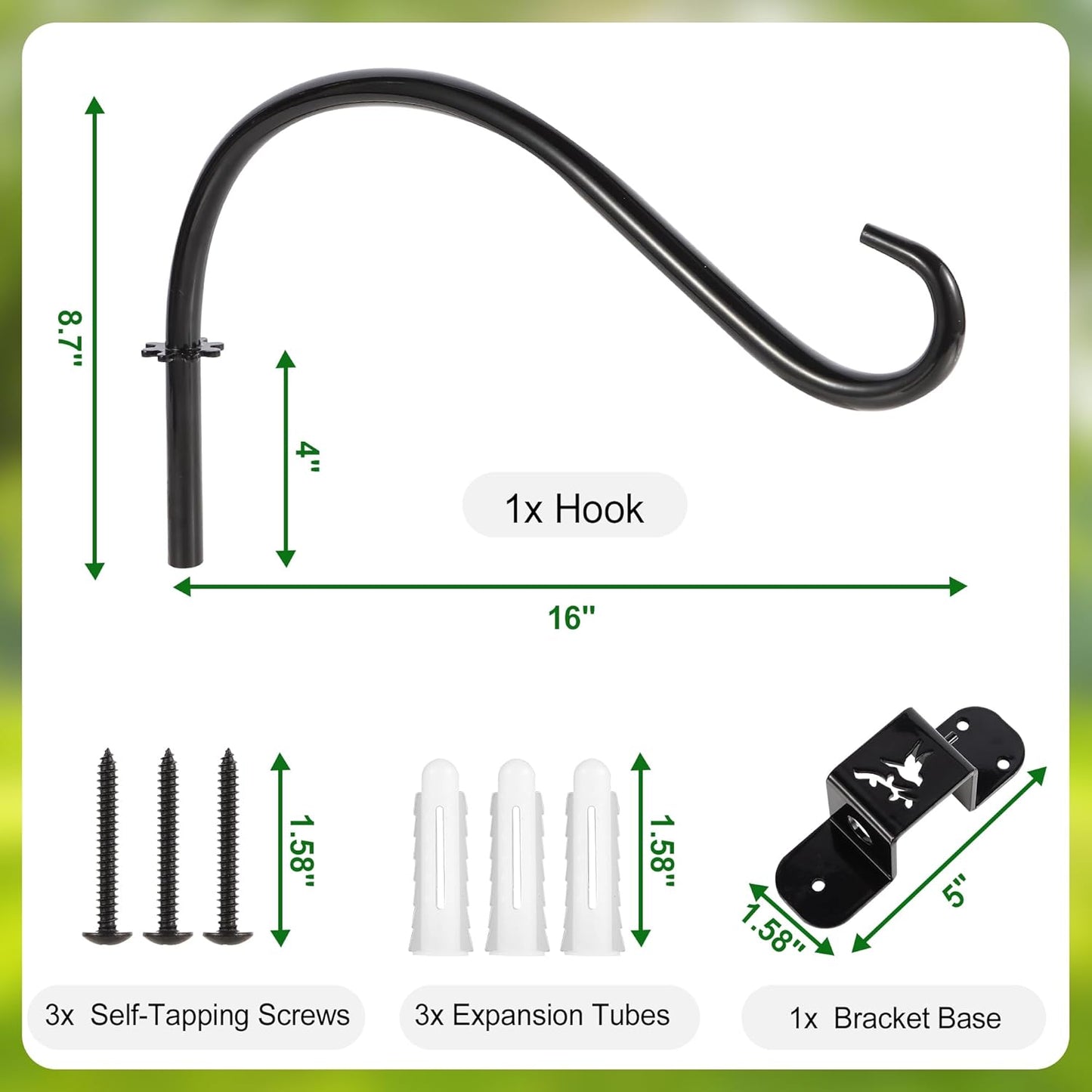 Skiennix 16-Inch Swivel Plant Hanger Bracket - 360° Rotating Heavy-Duty Metal Wall Mount (Black)