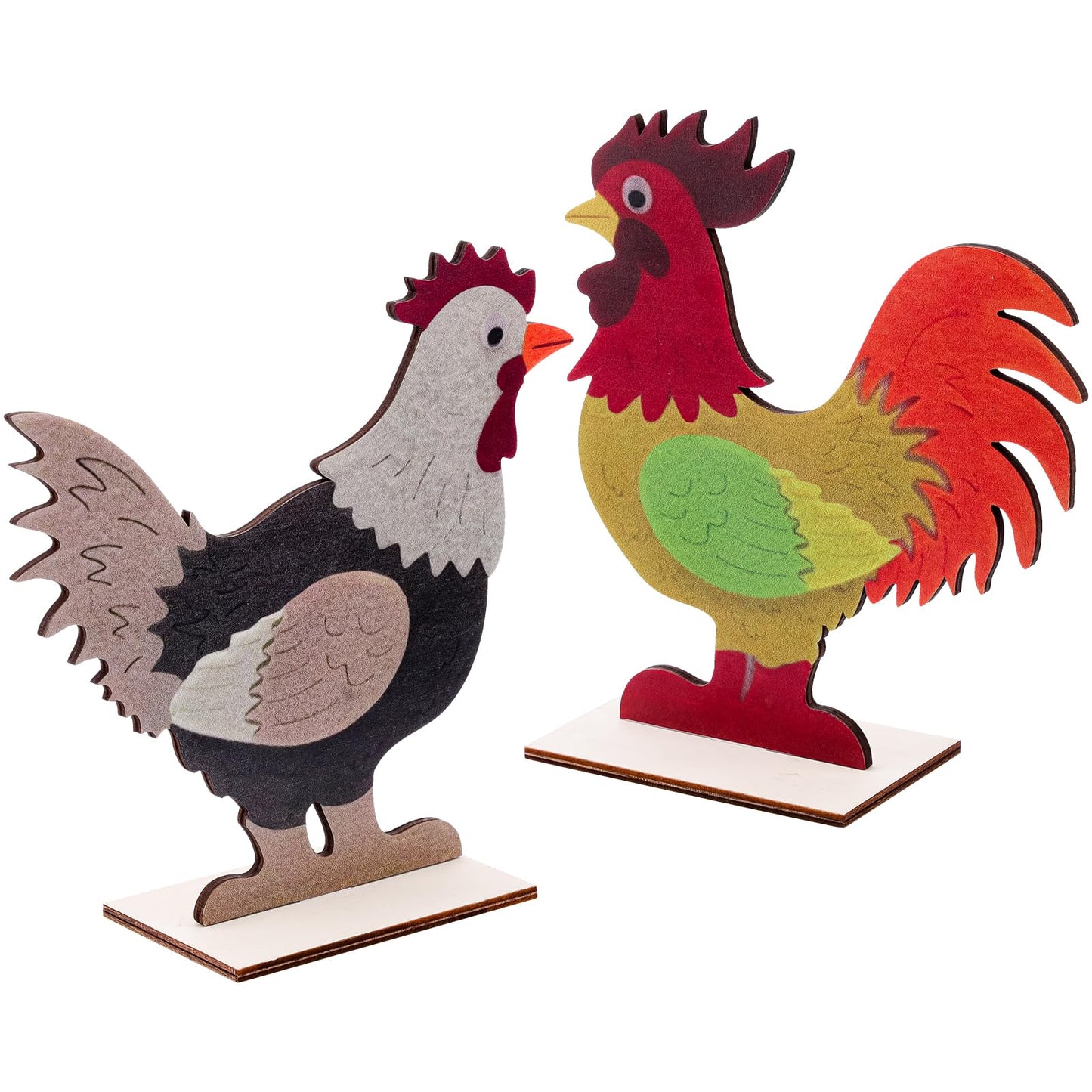 Vhxmaizxn 2pcs Easter Chicken Decoration for Home Farmhouse Rooster Decor Chicken Party Decoration Wooden Sign Wood Cutout Ornament Hen Craft Table Kitchen Garden Tiered Tray