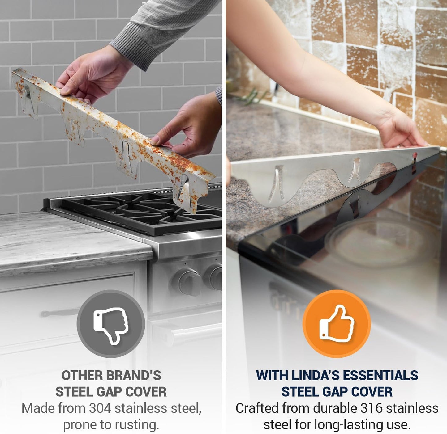 Linda’s Essentials Stainless Steel Stove Gap Covers - Heat Resistant Oven Filler (2 Pack, 23.4 Inches, Silver)