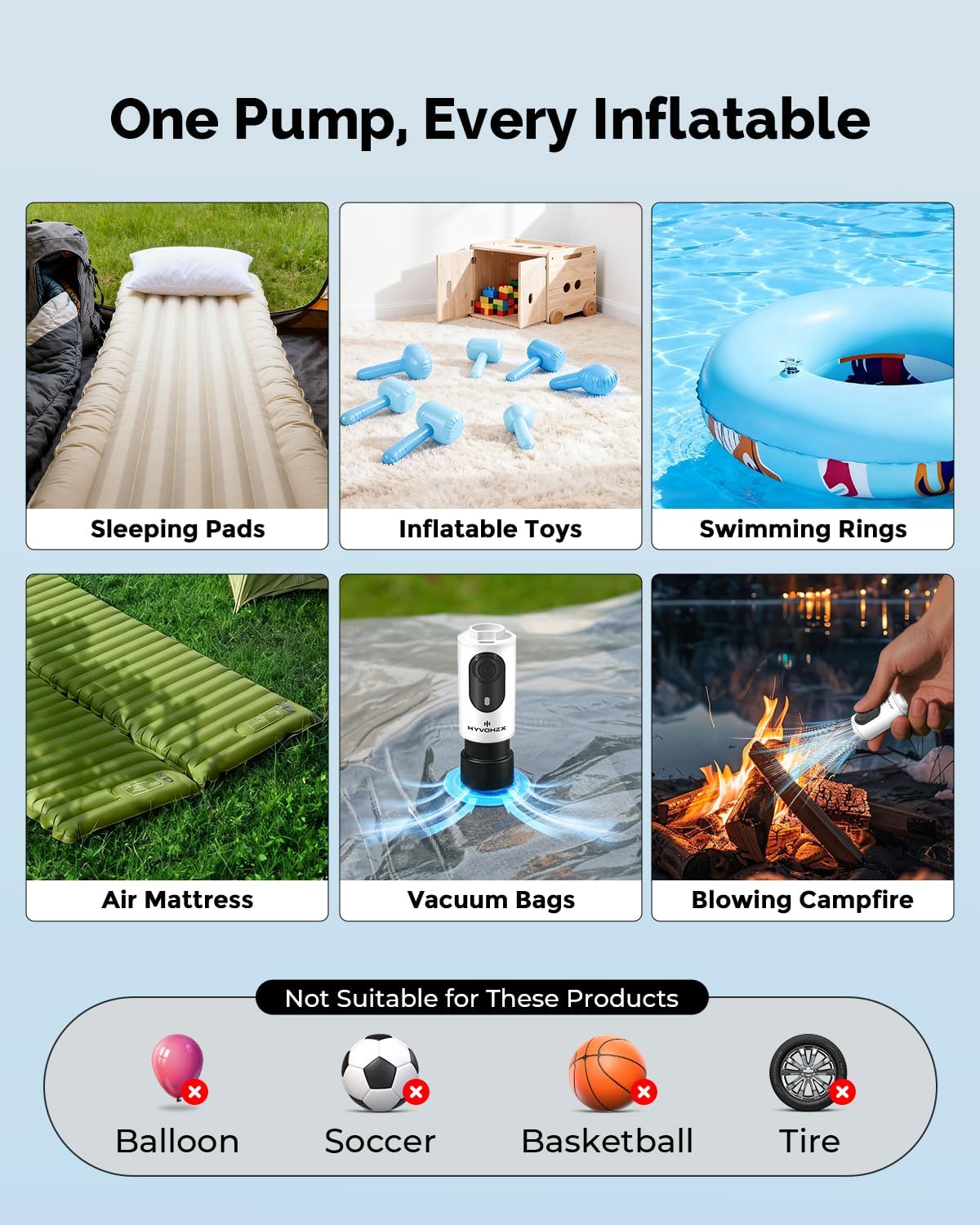 Skiennix Portable Air Pump - Ultra-Fast Mini Electric Inflator/Deflator for Camping & Pool Floats | 2oz Rechargeable