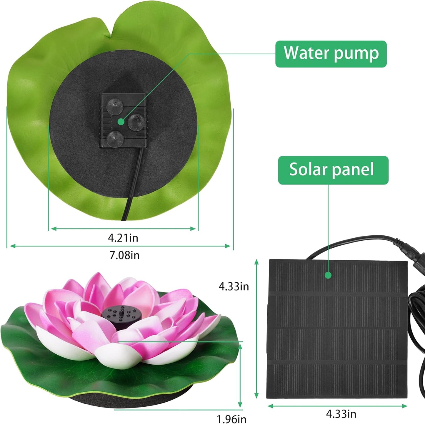 Skiennix Solar Fountain Pump - 2W Bird Bath Fountain with 7 Spray Nozzles & Detachable Lotus Design for Garden, Pond, Patio, Pool Decor