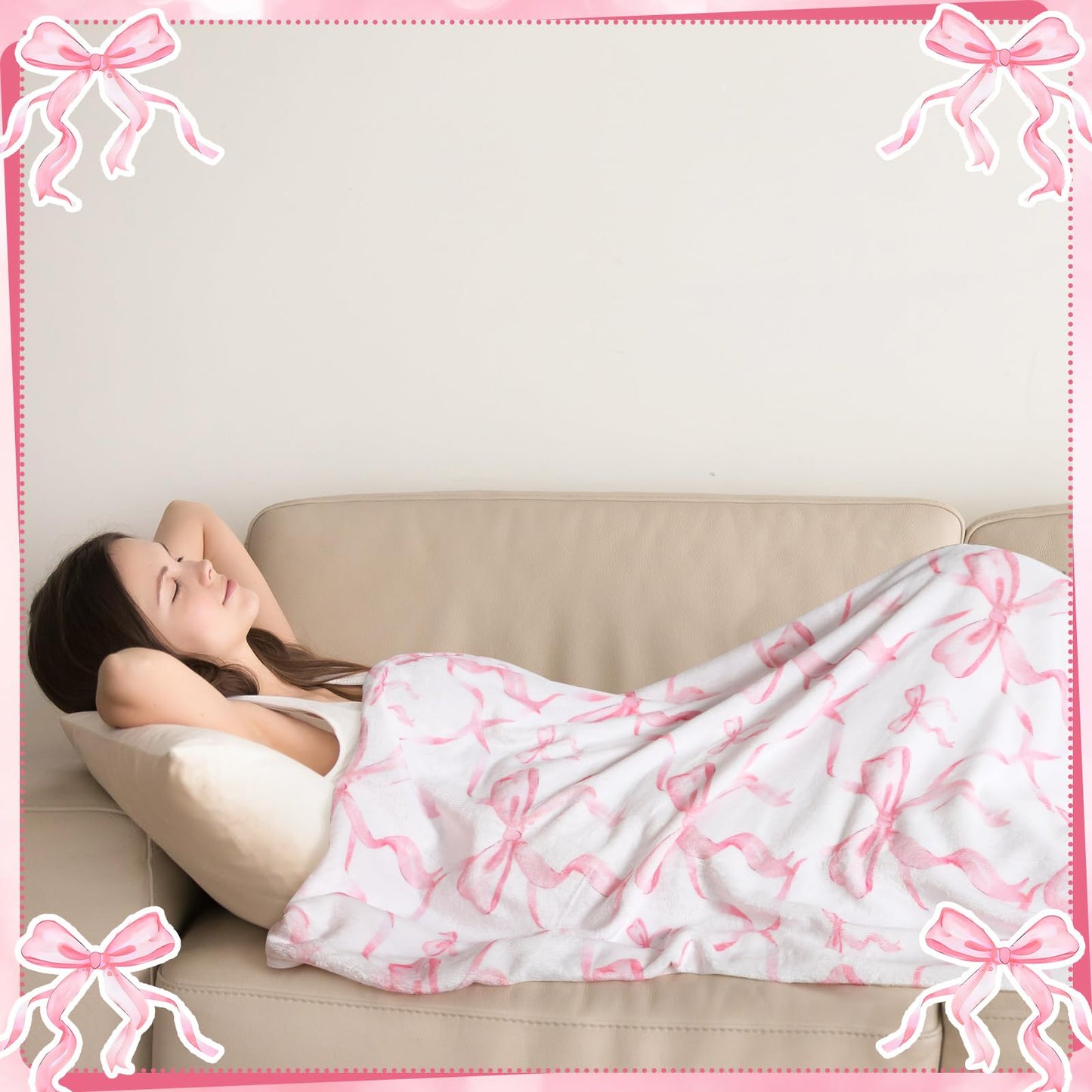 Buryeah Pink Bow Throw Blanket 50"x60" Ultra Soft Flannel Coquette Aesthetic Blanket for Girls Women Preppy Room Decor for Bed Sofa Spring Wedding Mother's Day Graduation Back to School Gift